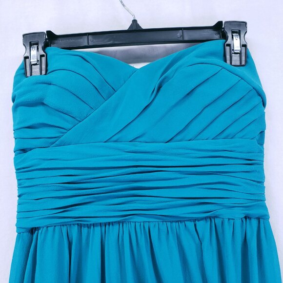 Aidan Mattox 100% Silk Strapless Formal Prom Gown Turquoise Maxi Dress Size 10 - Picture 5 of 16